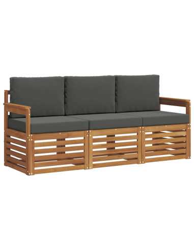 Set divani 3 pcs Naturale e Antracite Legno di Acacia Massello