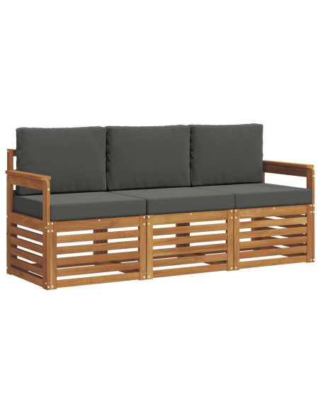 Set divani 3 pcs Naturale e Antracite Legno di Acacia Massello