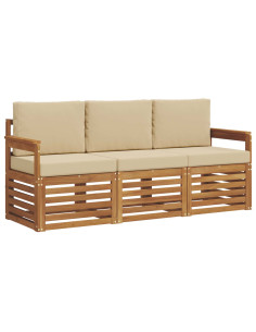 Set divani 3 pcs Naturale e Beige Legno di Acacia Massello 2