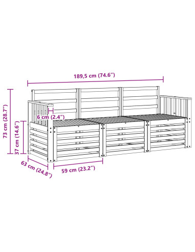 Set divani 3 pcs Naturale Legno di Acacia Massello