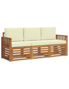 Set divani 3 pcs Naturale e Crema Legno di Acacia Massello 2