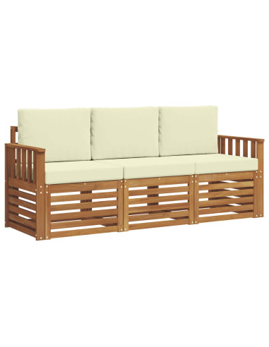 Set divani 3 pcs Naturale e Crema Legno di Acacia Massello