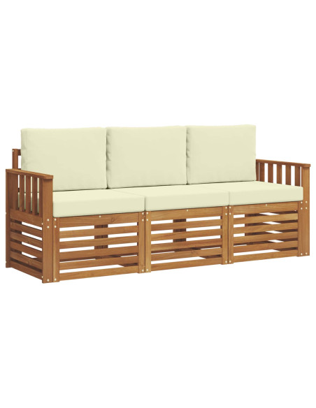 Set divani 3 pcs Naturale e Crema Legno di Acacia Massello