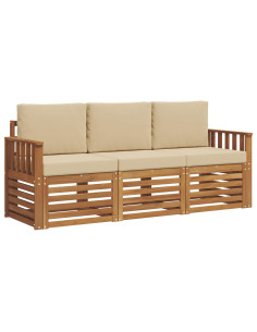 Set divani 3 pcs Naturale e Beige Legno di Acacia Massello 2