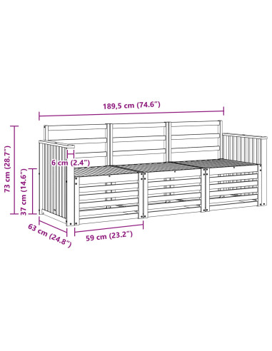 Set divani 3 pcs Naturale Legno di Acacia Massello