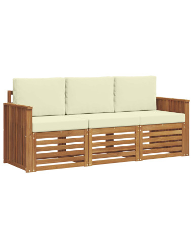 Set divani 3 pcs Naturale e Crema Legno di Acacia Massello