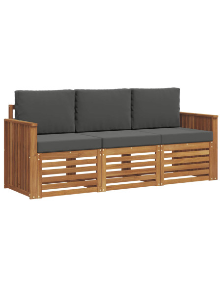 Set divani 3 pcs Naturale e Antracite Legno di Acacia Massello