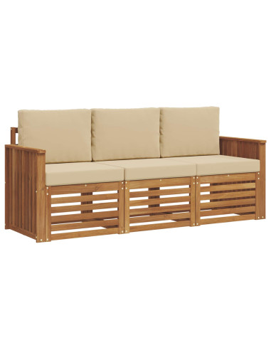 Set divani 3 pcs Naturale e Beige Legno di Acacia Massello