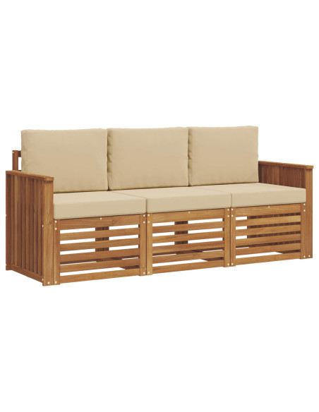 Set divani 3 pcs Naturale e Beige Legno di Acacia Massello