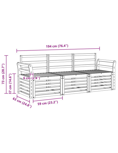 Set divani 3 pcs Naturale Legno di Acacia Massello