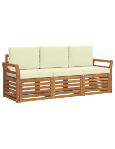 Set divani 3 pcs Naturale e Crema Legno di Acacia Massello 2