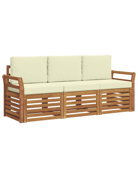 Set divani 3 pcs Naturale e Crema Legno di Acacia Massello