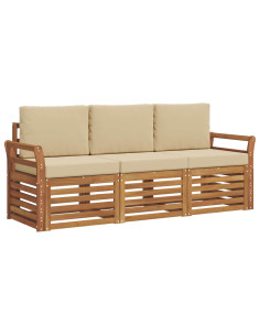 Set divani 3 pcs Naturale e Beige Legno di Acacia Massello 2