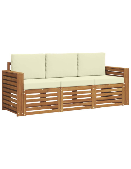Set divani 3 pcs Naturale e Crema Legno di Acacia Massello
