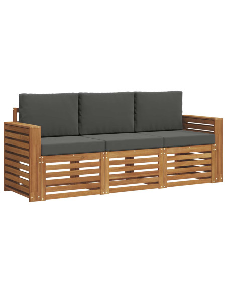 Set divani 3 pcs Naturale e Antracite Legno di Acacia Massello