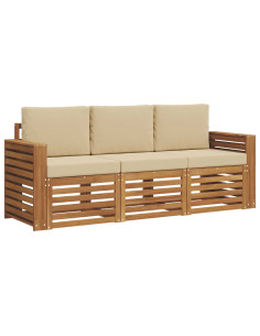 Set divani 3 pcs Naturale e Beige Legno di Acacia Massello 2