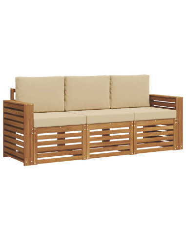 Set divani 3 pcs Naturale e Beige Legno di Acacia Massello