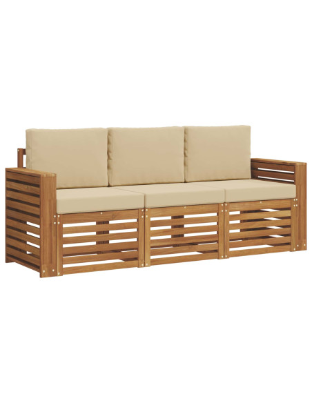 Set divani 3 pcs Naturale e Beige Legno di Acacia Massello