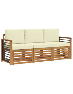 Set divani 3 pcs Naturale e Crema Legno di Acacia Massello 2
