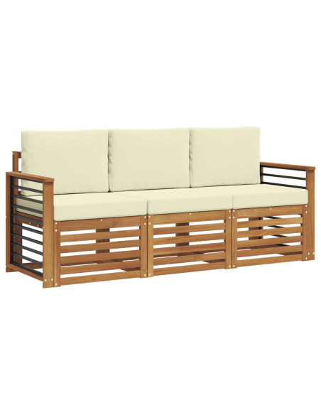 Set divani 3 pcs Naturale e Crema Legno di Acacia Massello