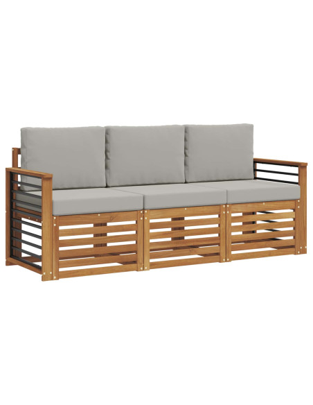 Set divani con cuscino 3 pcs Grigio Naturale e Chiaro