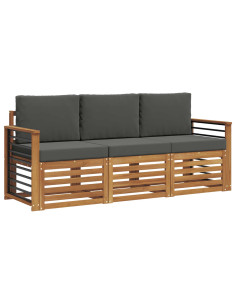 Set divani 3 pcs Naturale e Antracite Legno di Acacia Massello 2