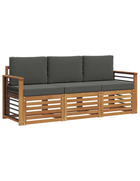 Set divani 3 pcs Naturale e Antracite Legno di Acacia Massello