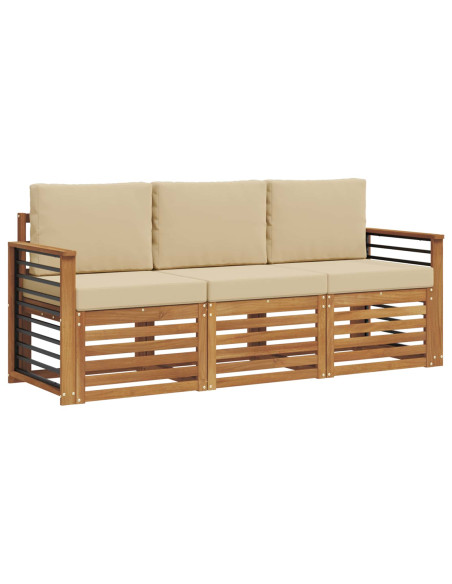 Set divani 3 pcs Naturale e Beige Legno di Acacia Massello