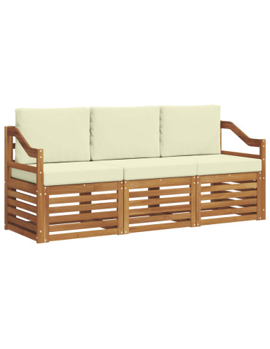Set divani 3 pcs Naturale e Crema Legno di Acacia Massello
