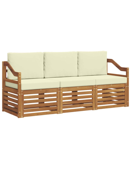 Set divani 3 pcs Naturale e Crema Legno di Acacia Massello