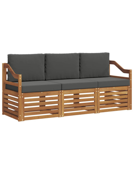 Set divani 3 pcs Naturale e Antracite Legno di Acacia Massello