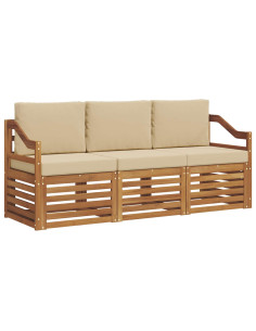Set divani 3 pcs Naturale e Beige Legno di Acacia Massello 2
