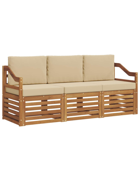 Set divani 3 pcs Naturale e Beige Legno di Acacia Massello