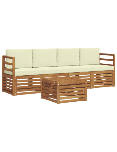 Set divani 5 pcs Naturale e Crema Legno di Acacia Massello