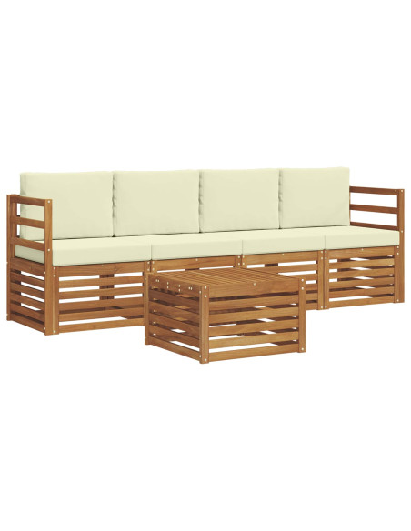 Set divani 5 pcs Naturale e Crema Legno di Acacia Massello