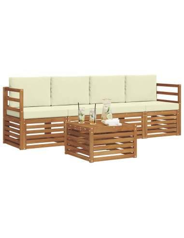 Set divani 5 pcs Naturale e Crema Legno di Acacia Massello