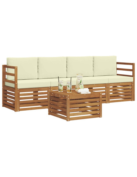 Set divani 5 pcs Naturale e Crema Legno di Acacia Massello