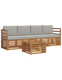 Set divani con cuscino 5 pcs Grigio Naturale e Chiaro 2