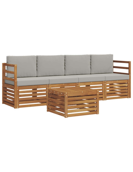 Set divani con cuscino 5 pcs Grigio Naturale e Chiaro