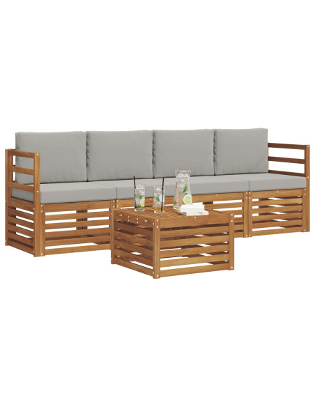 Set divani con cuscino 5 pcs Grigio Naturale e Chiaro