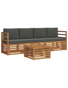 Set divani 5 pcs Naturale e Antracite Legno di Acacia Massello 2