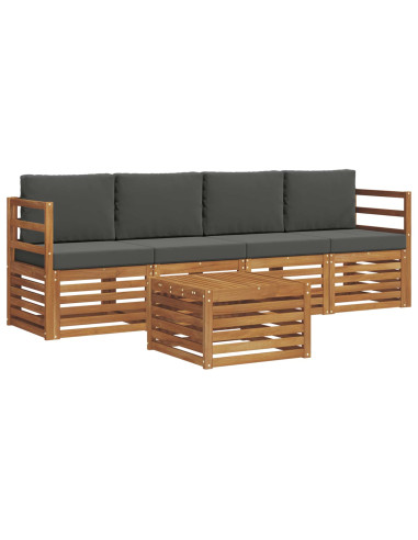Set divani 5 pcs Naturale e Antracite Legno di Acacia Massello