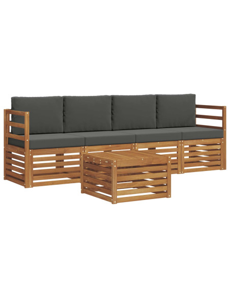 Set divani 5 pcs Naturale e Antracite Legno di Acacia Massello