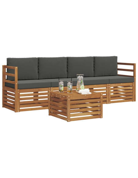 Set divani 5 pcs Naturale e Antracite Legno di Acacia Massello