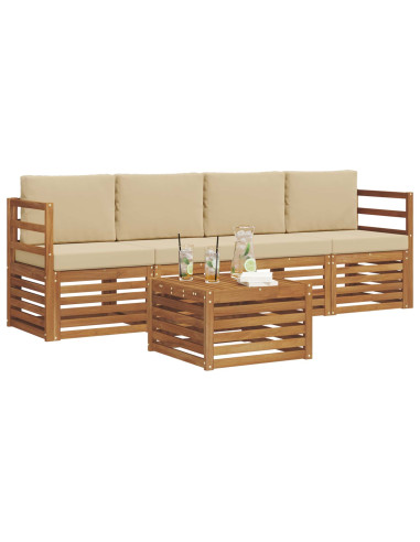 Set divani 5 pcs Naturale e Beige Legno di Acacia Massello