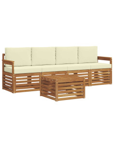 Set divani 5 pcs Naturale e Crema Legno di Acacia Massello 2