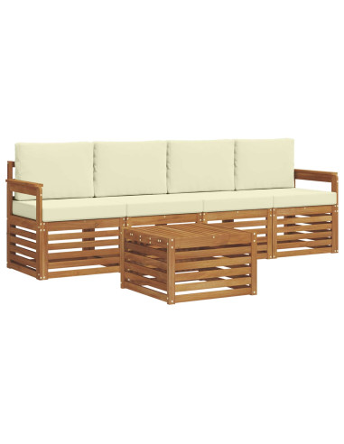 Set divani 5 pcs Naturale e Crema Legno di Acacia Massello