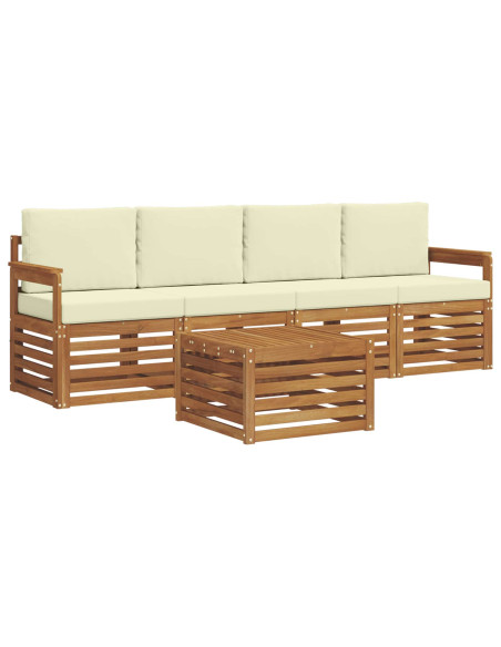 Set divani 5 pcs Naturale e Crema Legno di Acacia Massello