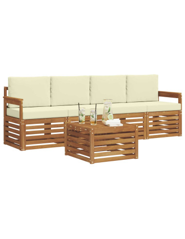 Set divani 5 pcs Naturale e Crema Legno di Acacia Massello