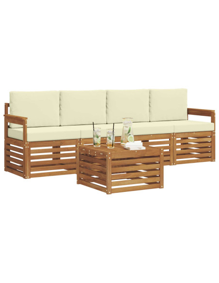 Set divani 5 pcs Naturale e Crema Legno di Acacia Massello